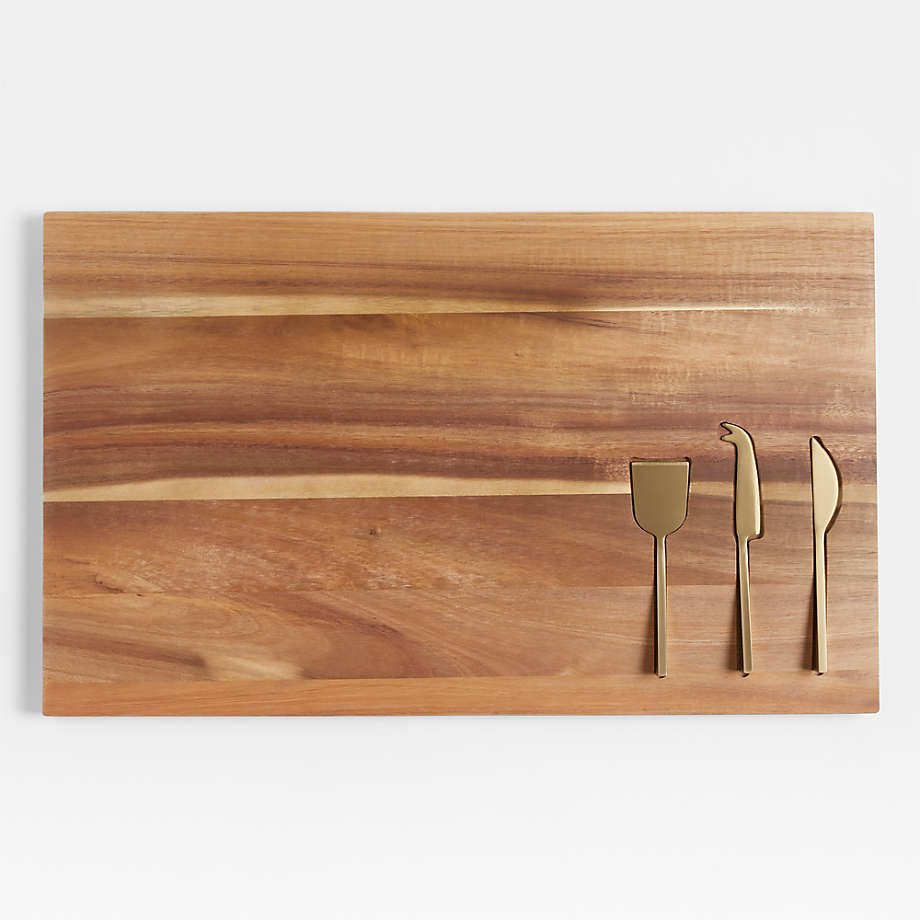 Octavia Large Wood Board with Cheese Knives + Reviews | Crate & Barrel