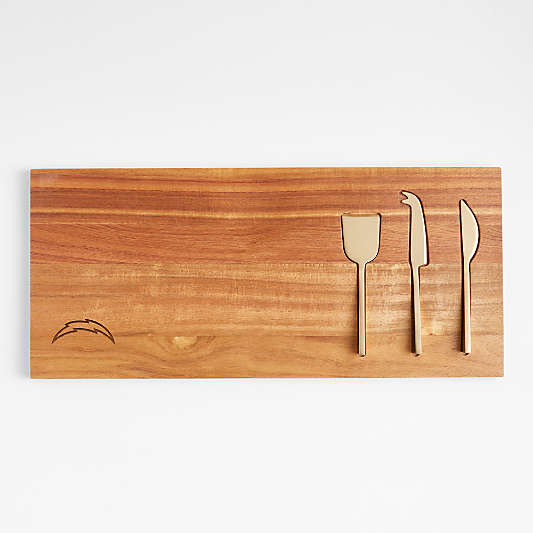 NFL Los Angeles Chargers Octavia Small Wood Serving Board With Cheese Knives