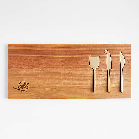 NFL Miami Dolphins Octavia Small Wood Serving Board With Cheese Knives