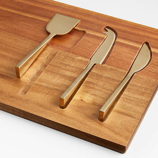 Octavia Small Wood Serving Board With Cheese Knives