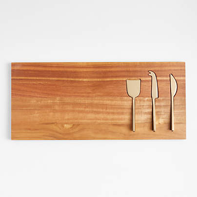 Octavia Small Wood Serving Board With Cheese Knives