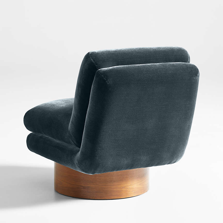 Odeon Teal Blue Velvet Swivel Accent Chair Crate Barrel