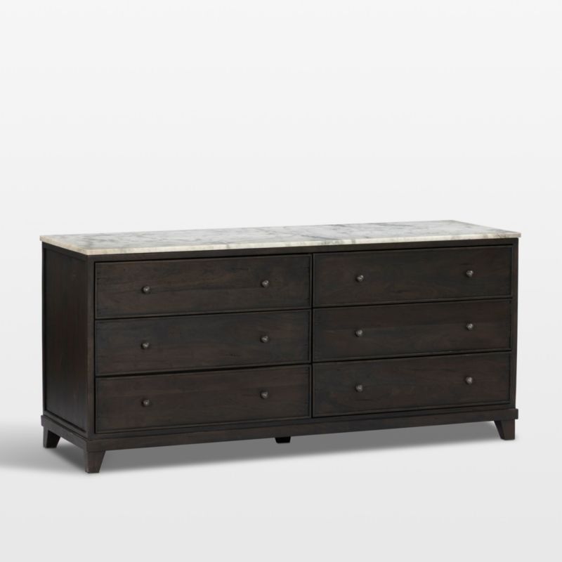 Odette 65" Dark Grey Wood and Marble 6-Drawer Dresser - image 1 of 7