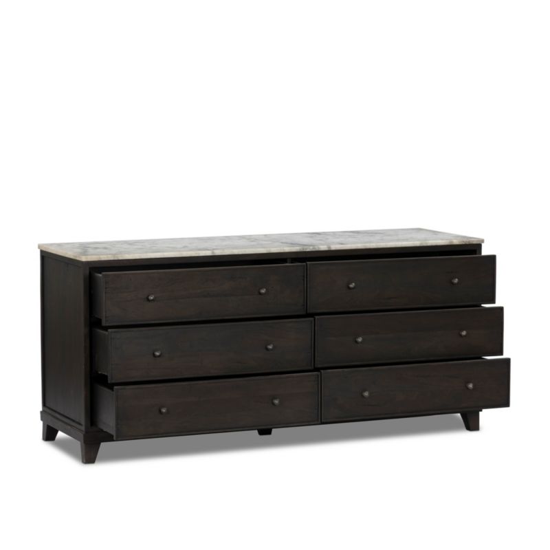 Odette 65" Dark Grey Wood and Marble 6-Drawer Dresser - image 2 of 7
