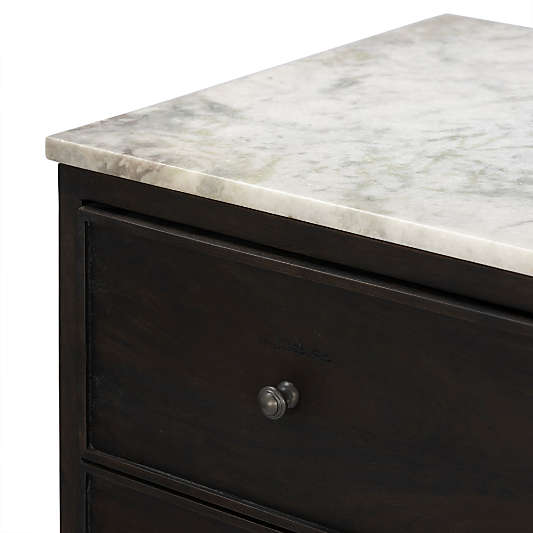 Odette 65" Dark Grey Wood and Marble 6-Drawer Dresser