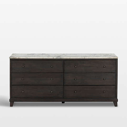 Odette 65" Dark Grey Wood and Marble 6-Drawer Dresser