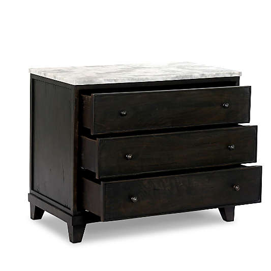 Odette 33" Dark Grey Wood and Marble Nightstand
