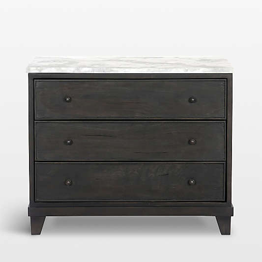 Odette 33" Dark Grey Wood and Marble Nightstand