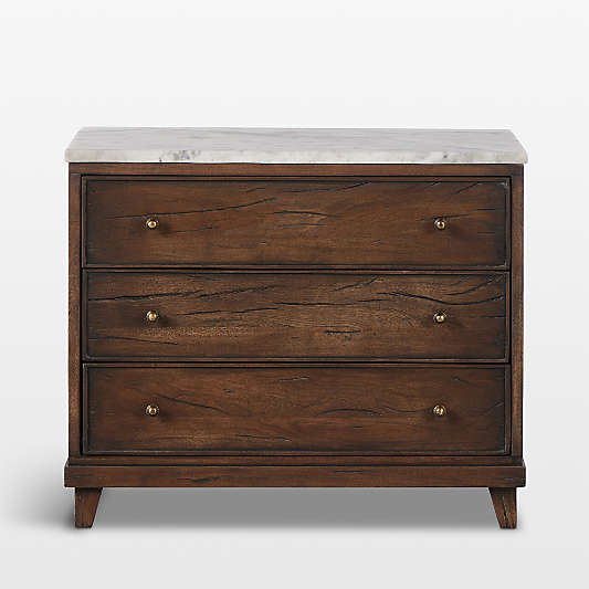 Odette 33" Warm Brown Wood and Marble Nightstand