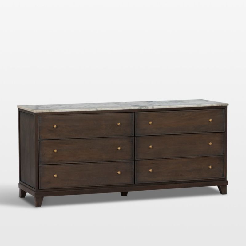 Odette 65" Warm Brown Wood and Marble 6-Drawer Dresser - image 1 of 7