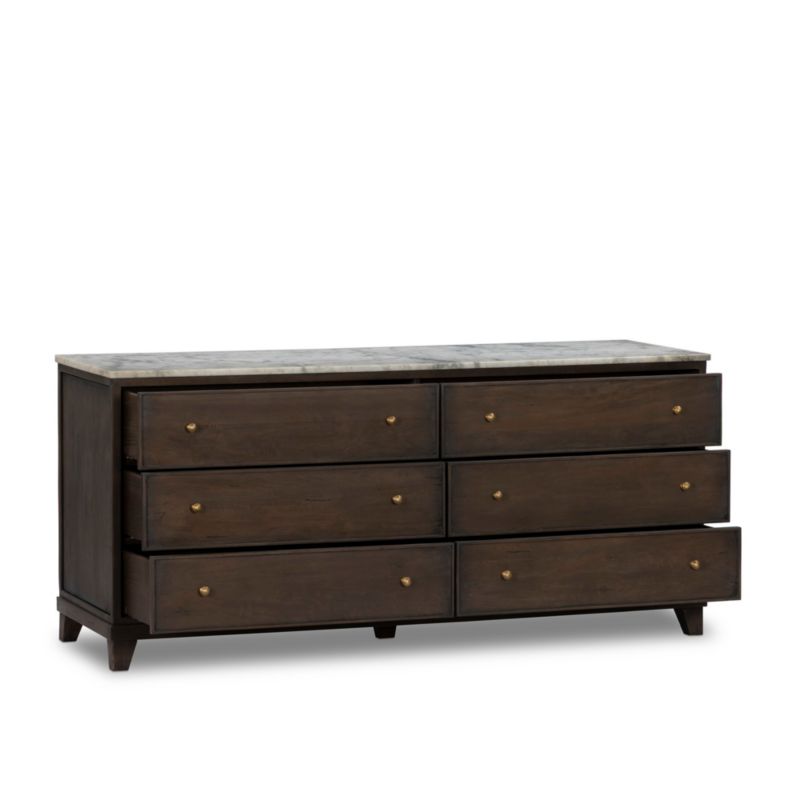 Odette 65" Warm Brown Wood and Marble 6-Drawer Dresser - image 2 of 7