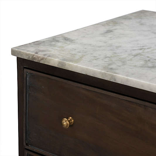 Odette 65" Warm Brown Wood and Marble 6-Drawer Dresser