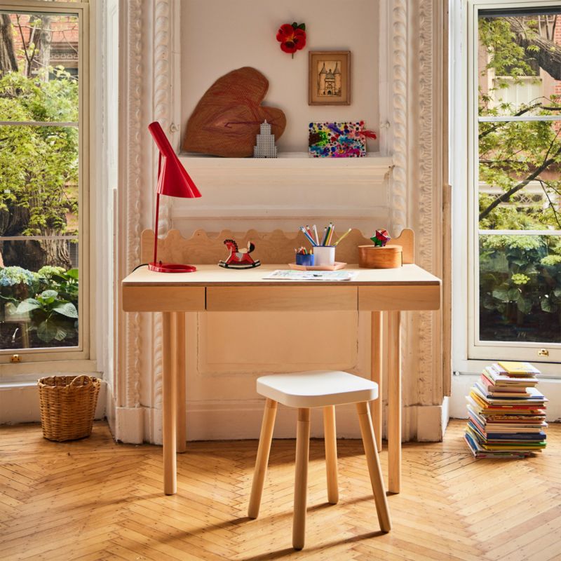 Oeuf Moss Birch Wood Square Kids Desk Stool - image 1 of 3