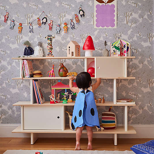 Oeuf White and Birch Wood Mini Library Kids Bookcase