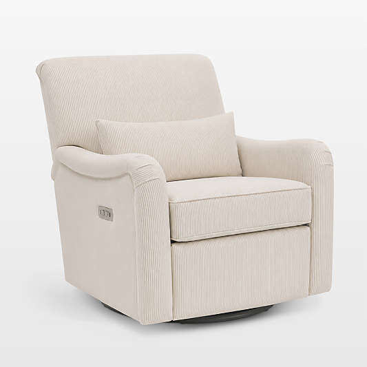 Oilo ™ Teddy Pecan Stripe Swivel Glider Power Recliner Nursery Chair