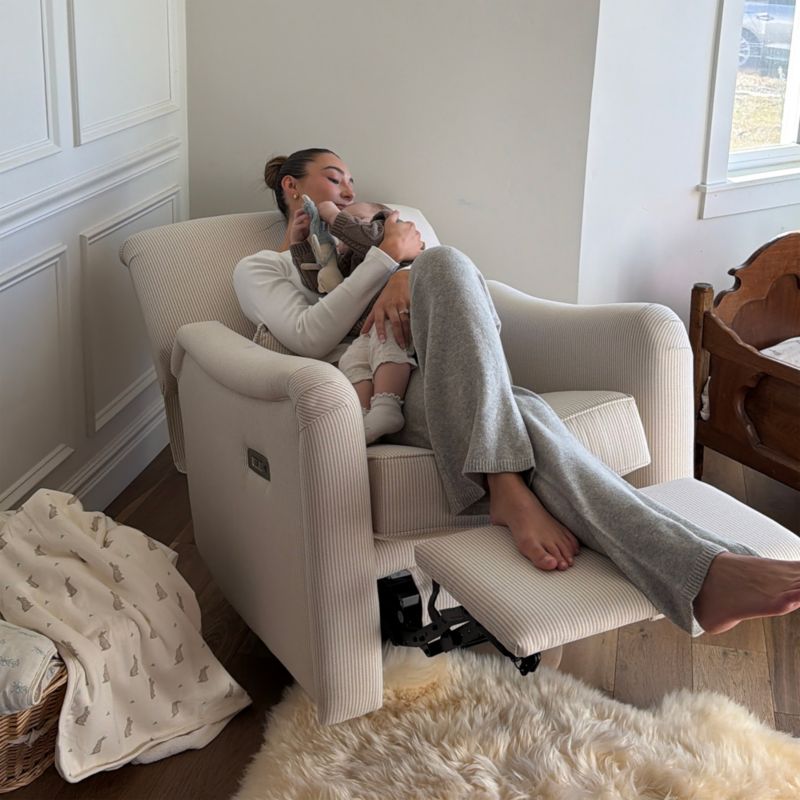 Oilo ™ Teddy Pecan Stripe Swivel Glider Power Recliner Nursery Chair - image 3 of 8