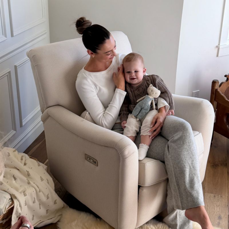 Oilo ™ Teddy Pecan Stripe Swivel Glider Power Recliner Nursery Chair - image 2 of 8