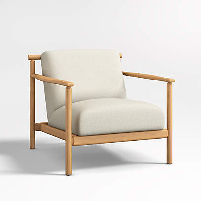 Modern Organic Style Armchair and Foot Stool in Solid Wood, Upholstered  Seating