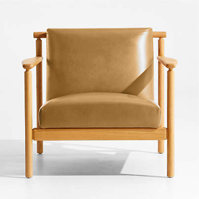 Ojai Leather Wood Frame Accent Chair, Set of 2