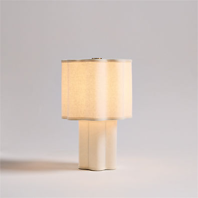 View Ola Warm White Linen Mini Table Lamp 13" details