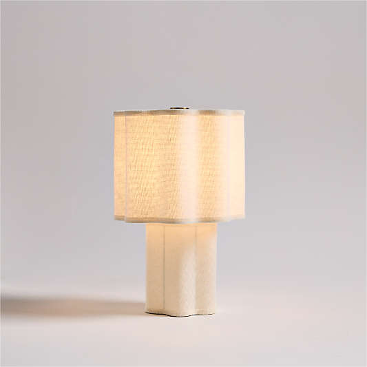 Ola Warm White Linen Mini Table Lamp 13"