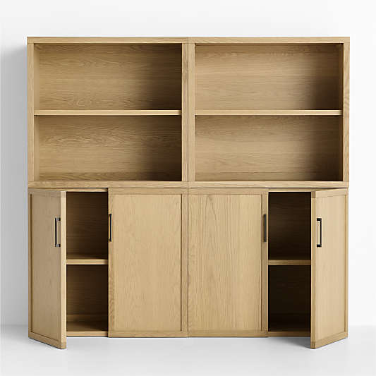 Oliver Set of 2 Modular Natural Oak Wood Kids Open Bookcases with Doors