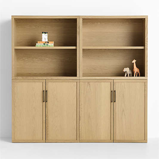 Oliver 64" Set of 2 Modular Natural Oak Wood Kids Open Bookcases with Doors