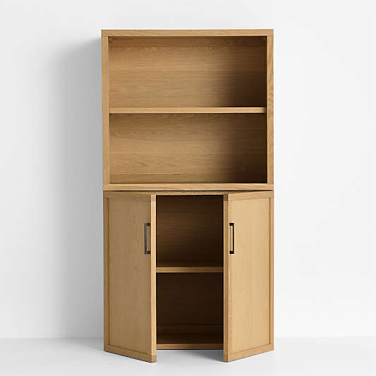 Oliver Modular Natural Oak Wood Kids Open Bookcase with Door