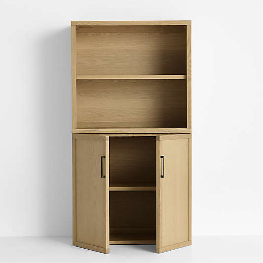 Oliver Modular Natural Oak Wood Kids Open Bookcase with Door