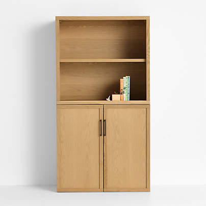 Oliver Modular Natural Oak Wood Kids Open Bookcase with Door