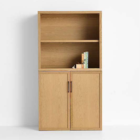 Oliver Modular Natural Oak Wood Kids Open Bookcase with Door
