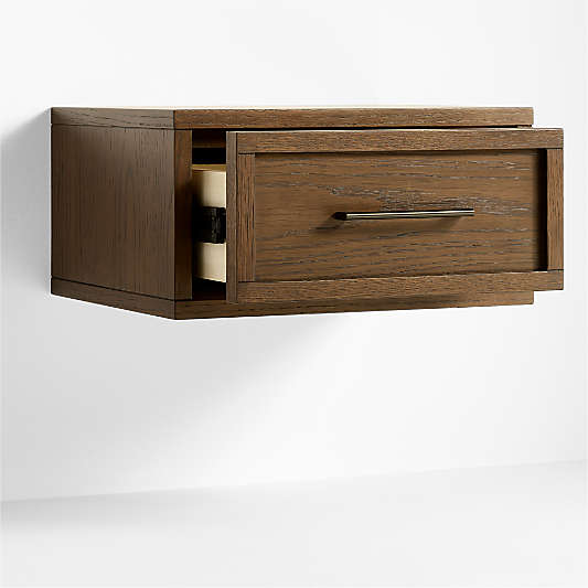 Oliver Deep Brown Wood Floating Kids Nightstand with Drawer