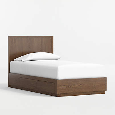 Oliver Deep Brown Ash Wood Kids Twin Storage Bed Base