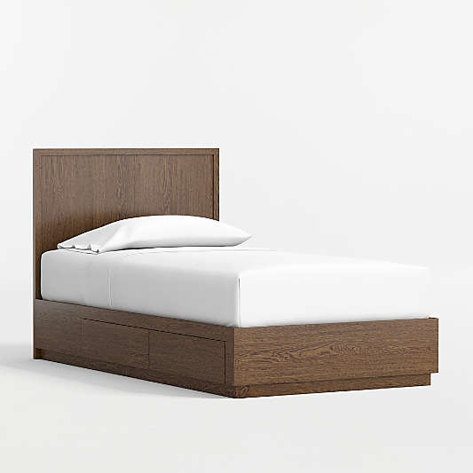 Oliver Deep Brown Ash Wood Kids Full Storage Bed Base