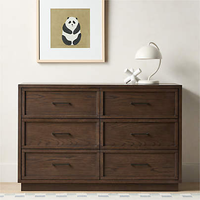 Oliver 52" Deep Brown Wood Wide 6-Drawer Kids Dresser