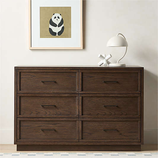 Oliver 52" Deep Brown Wood Wide 6-Drawer Kids Dresser