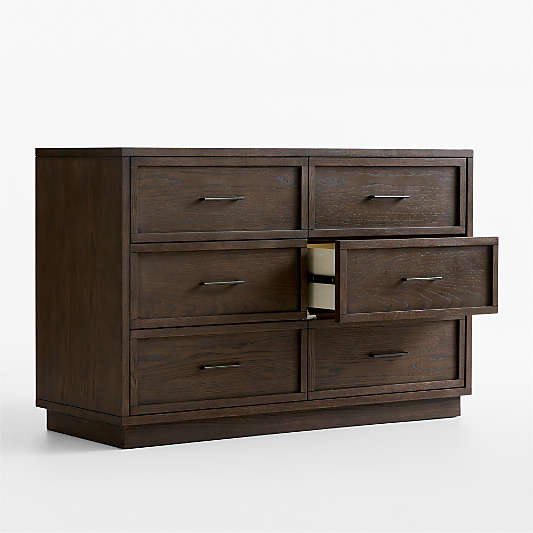 Oliver Deep Brown Ash Wood Wide 6-Drawer Kids Dresser