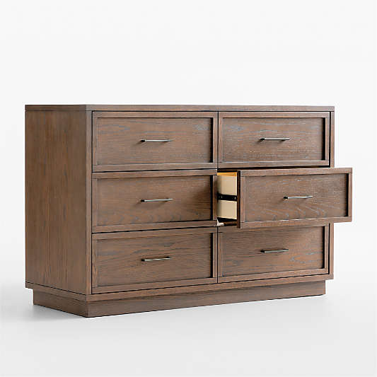 Oliver 52" Deep Brown Wood Wide 6-Drawer Kids Dresser