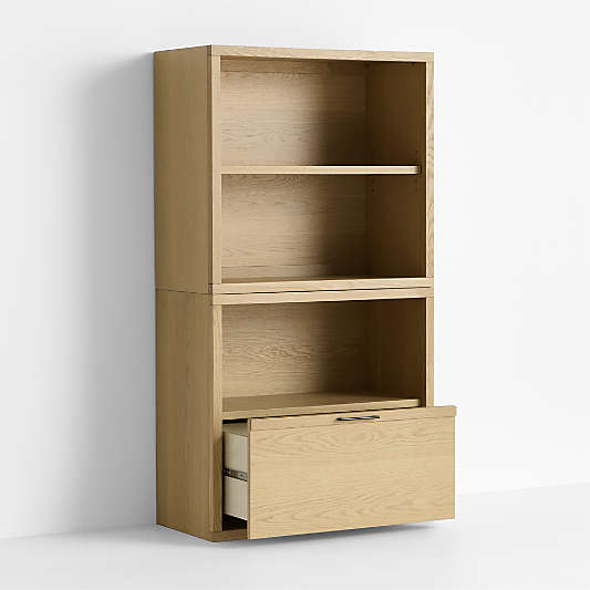 Oliver Modular Natural Oak Wood Kids Open Bookcase with Drawer