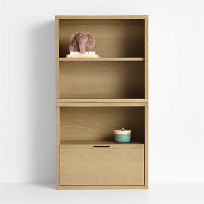 Oliver Modular Natural Oak Wood Kids Open Bookcase with Drawer