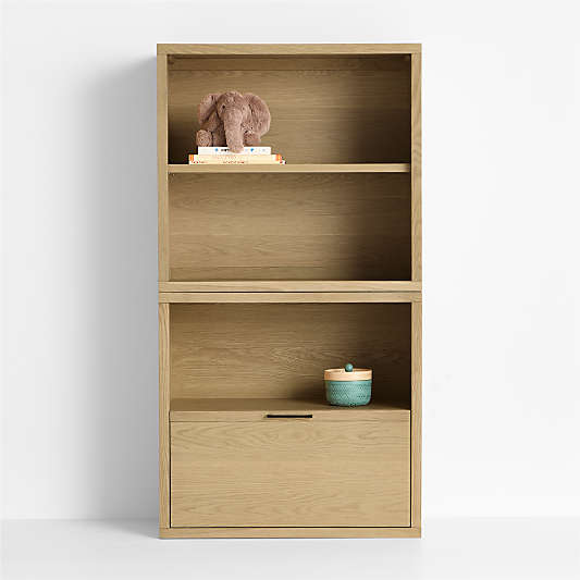 Oliver Modular Natural Oak Wood Kids Open Bookcase with Drawer
