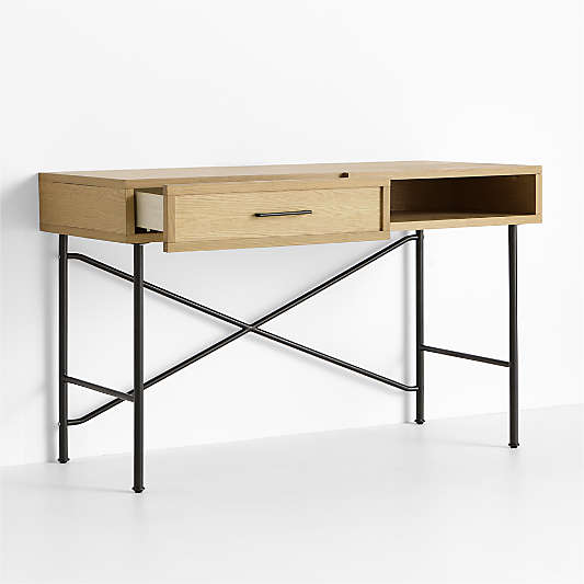 Oliver 48" Natural Oak Wood Modular Kids Desk with Power
