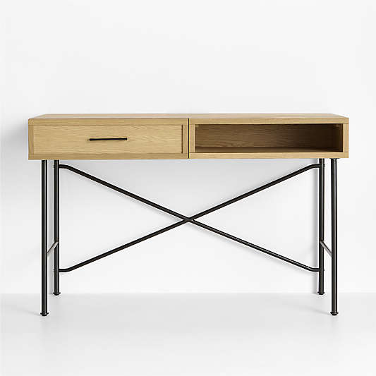 Oliver 48" Natural Oak Wood Modular Kids Desk with Power