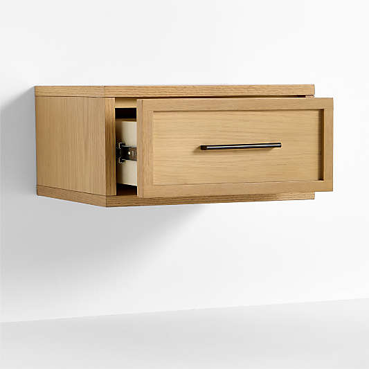 Oliver Natural Oak Wood Floating Kids Nightstand with Drawer