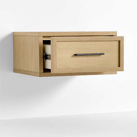 Oliver Natural Oak Wood Floating Kids Nightstand with Drawer