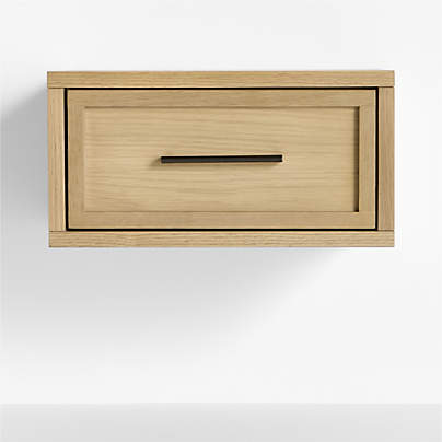 Set of 2 Oliver Natural Oak Wood Floating Kids Nightstand with Drawer