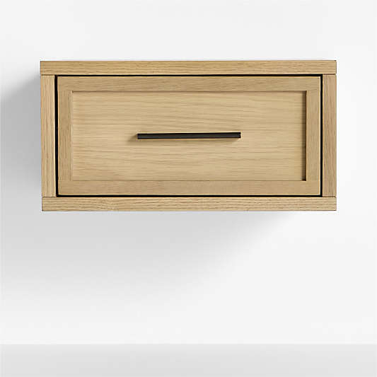 Oliver Natural Oak Wood Floating Kids Nightstand with Drawer