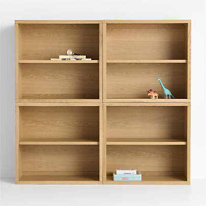 Oliver Set of 2 Modular Natural Oak Wood Kids Open Bookcases