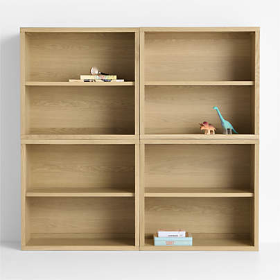Oliver 64" Set of 2 Modular Natural Oak Wood Kids Open Bookcases