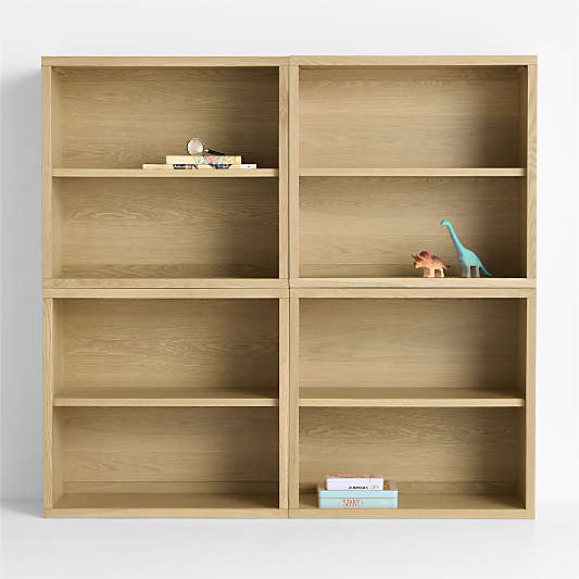Oliver 64" Set of 2 Modular Natural Oak Wood Kids Open Bookcases
